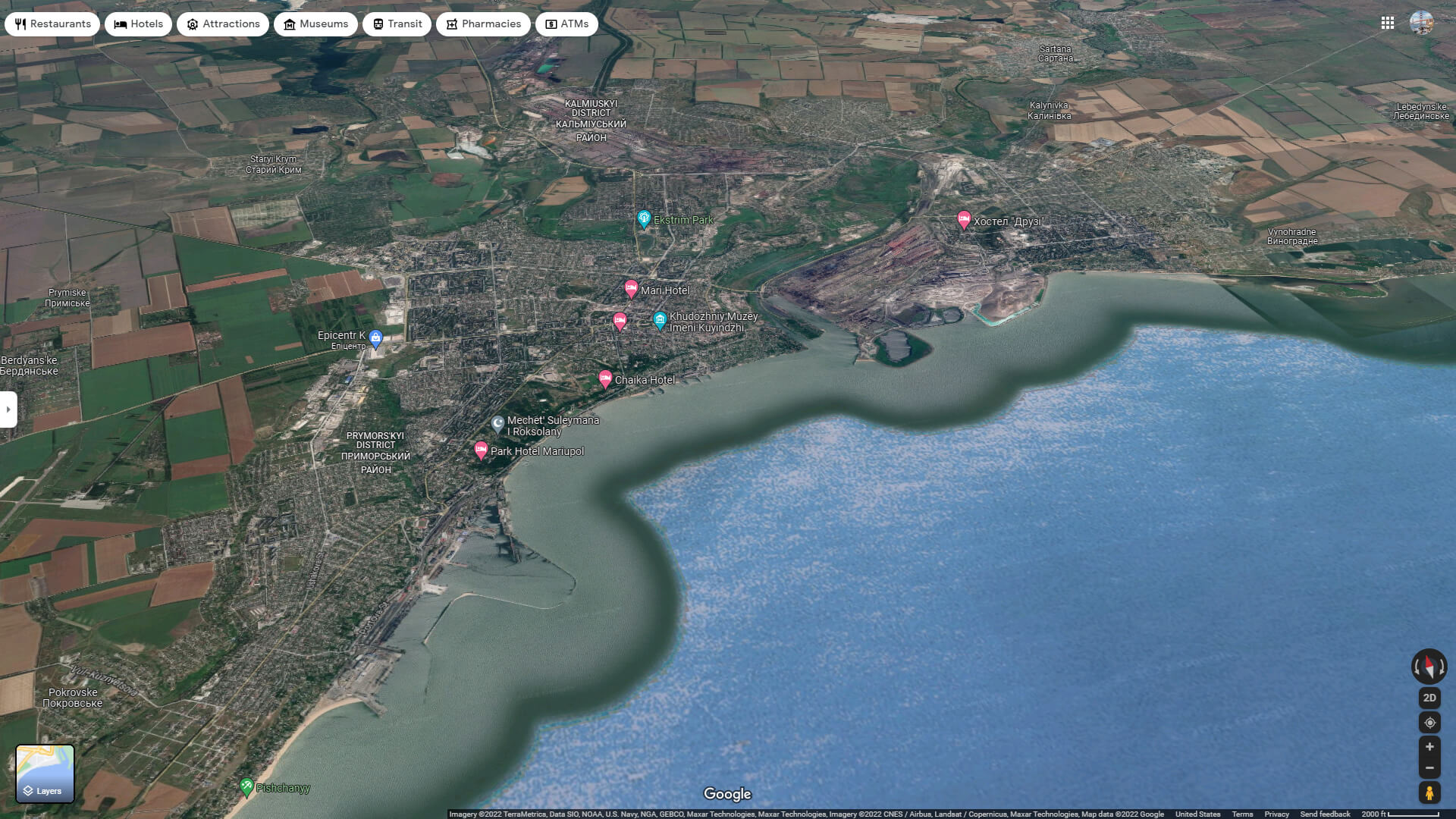 Carte de la vue aérienne de Marioupol